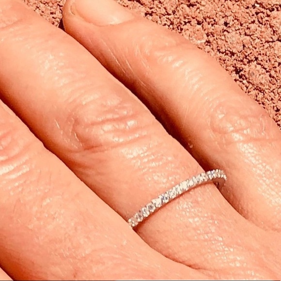 Jewelry - 1.5 mm CZ Cubic Zirconia Minimalist .925 Sterling Silver Stackable Eternity Ring